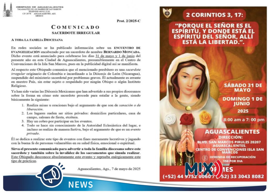 Diócesis de Aguascalientes alerta de sacerdote irregular que vendrá a la ciudad