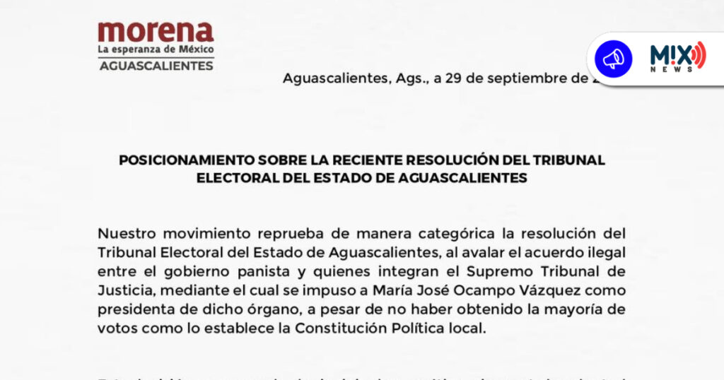 Poder Judicial de Aguascalientes “no responde a principios democráticos”: Morena