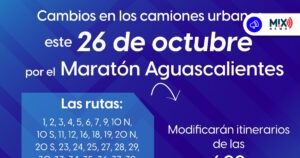 Cambios en rutas de urbanos por Maratón Aguascalientes este domingo 26 de Octubre