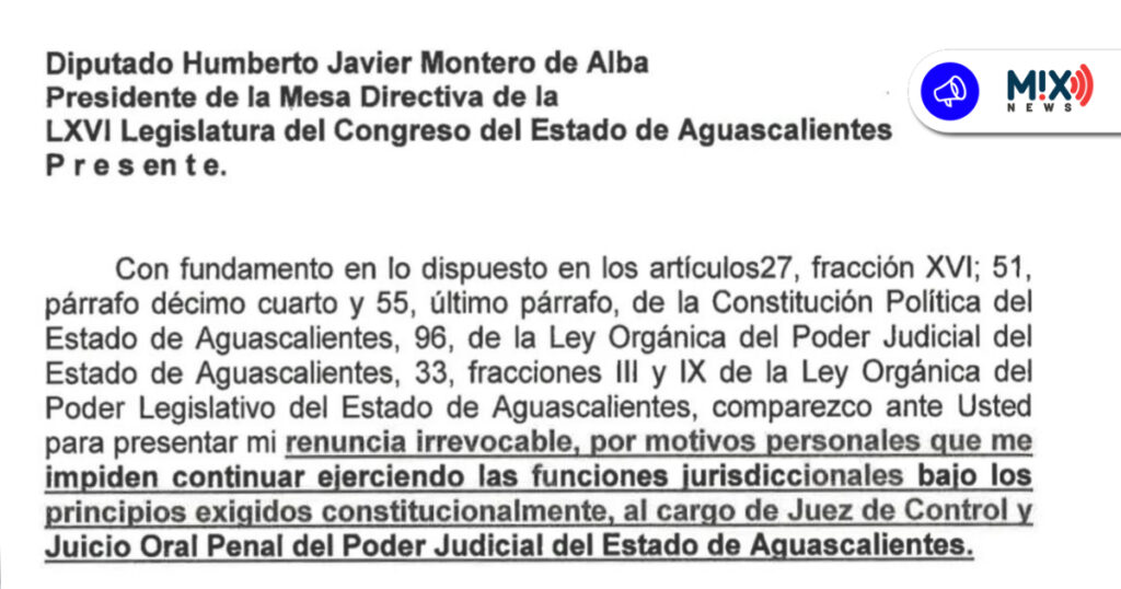 Confirma Poder Judicial renuncia de juez penal