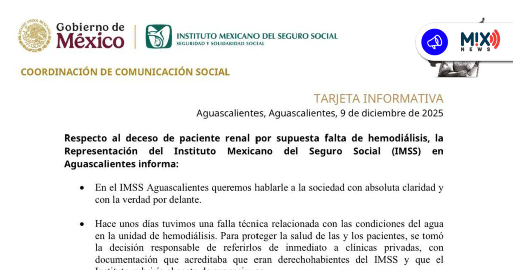 IMSS Aguascalientes aclara fallecimiento de paciente renal, anuncia acciones legales