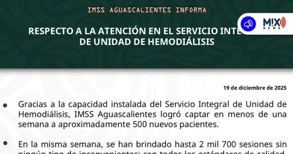 Niega IMSS muertes por falta de atención en servicios de hemodiálisis