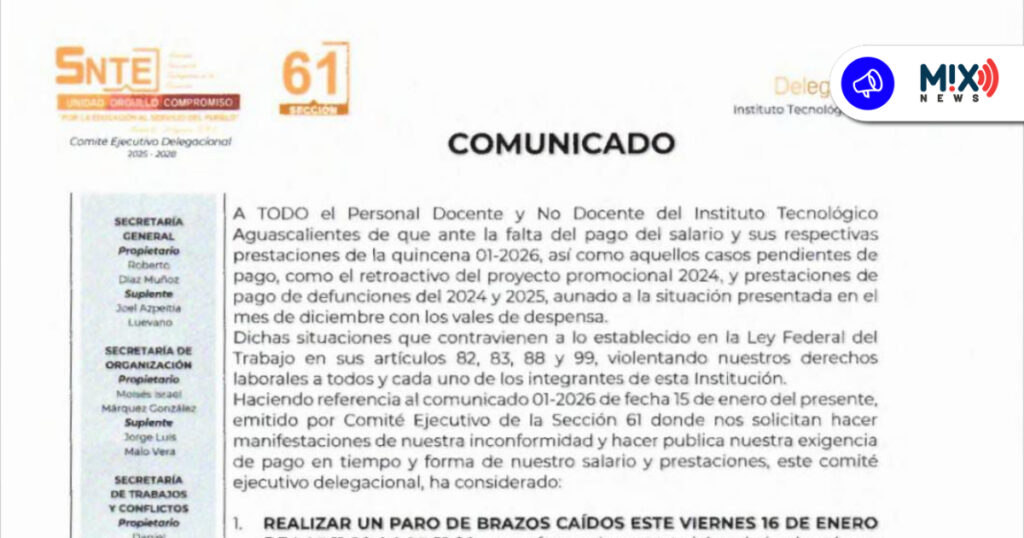 Anuncian paro laboral en el Instituto Tecnológico de Aguascalientes por falta de pago